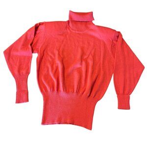 Vintage Coral Pink Turtleneck Sweater Small Outlander Wool Ribbed‎ Hem & Cuffs